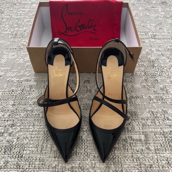 Christian Louboutin Crissos Black Patent and Nappa Leather 100mm Stiletto Heels - Picture 5 of 10